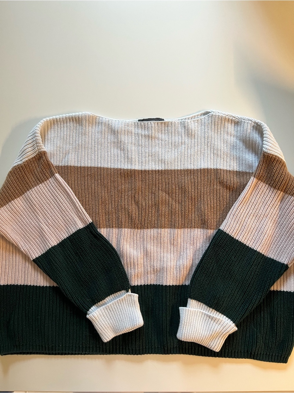French Connection Wide-Stripe Crewneck Sweater in Green, Pink & Brown
